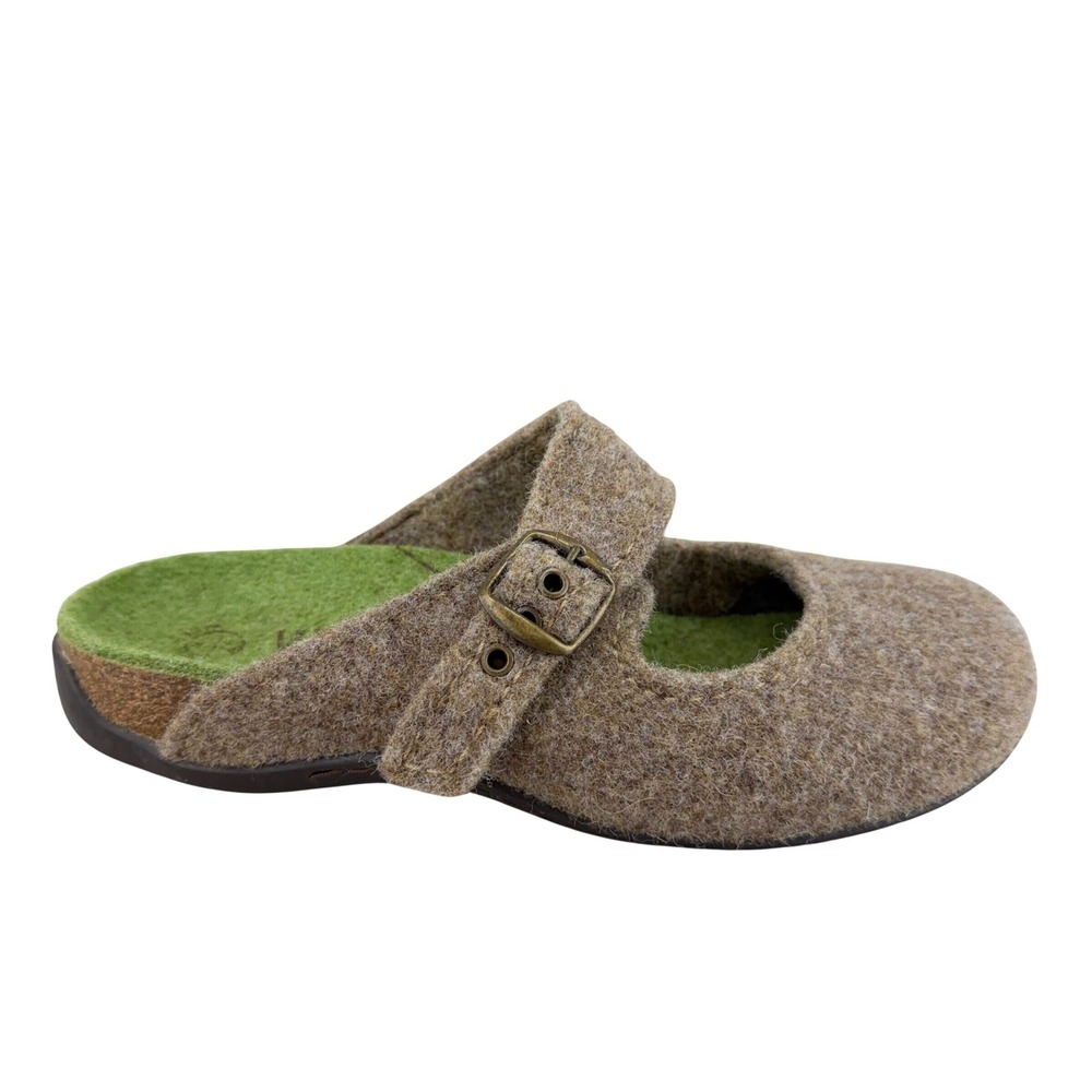 Women’s Brown Felt Mule Clog with Green Insole